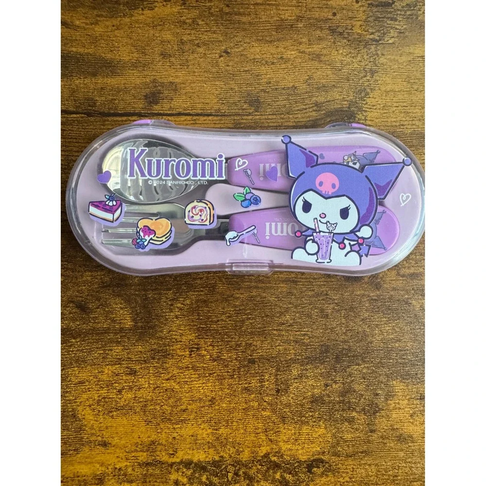 Sanrio Kuromi Utensil Set with Travel Case Purple Fork and Spoon Kids Lunchware